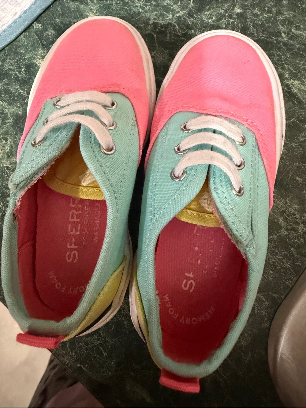 Sperry Kids Pink and Mint Canvas Lace-Up Sneakers